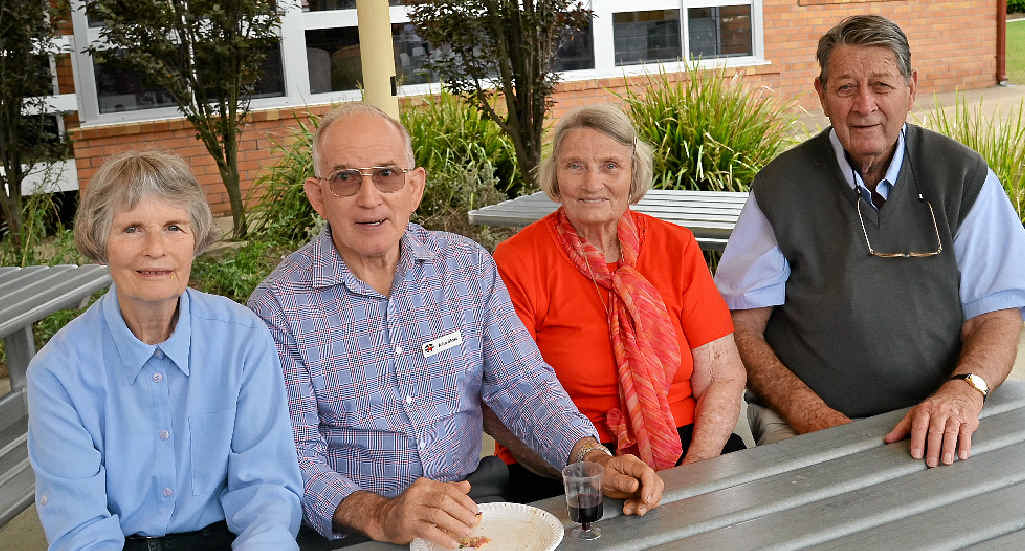 CLASSMATE CATCH-UP: Nola and John Sloss with Deidre Counsell and her brother Malcolm Neil at the Scots PGC College reunion.
